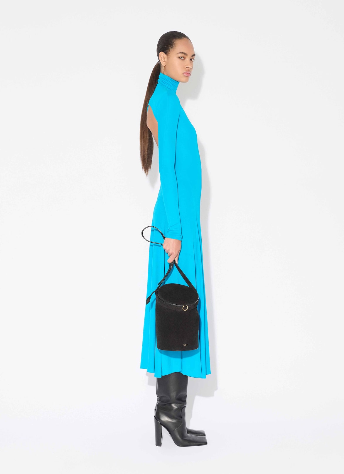FLUID JERSEY HEART DRESS ALAÏA TURQUOISE FLUID JERSEY HEART DRESS